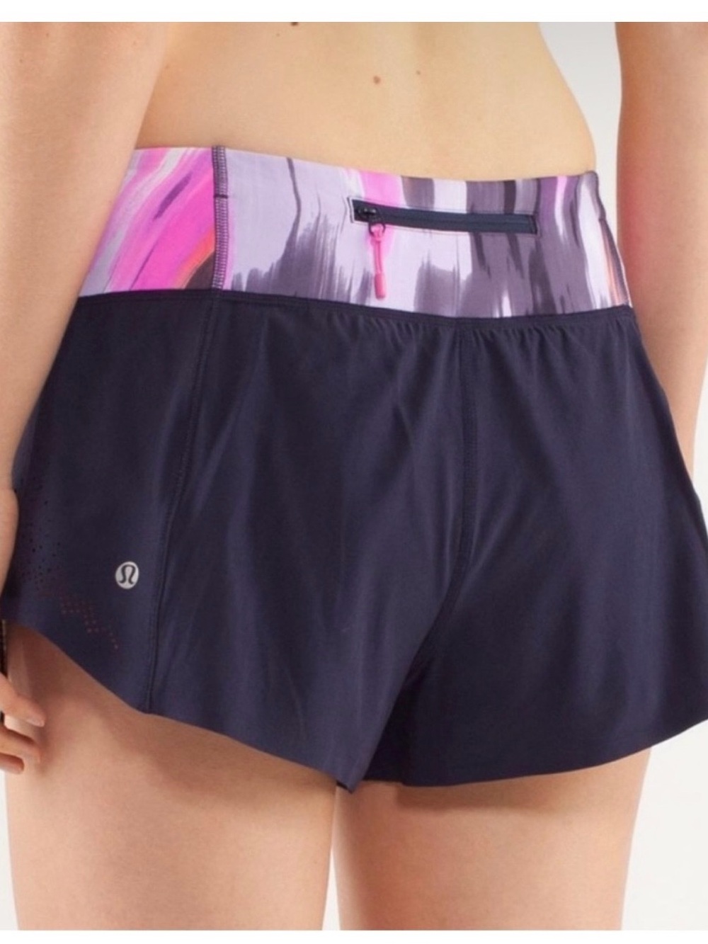 lululemon athletica Navy Running Shorts with Pink & Purple Waistband